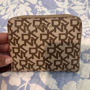 DKNY Tan Leather Zip Wallet compact size